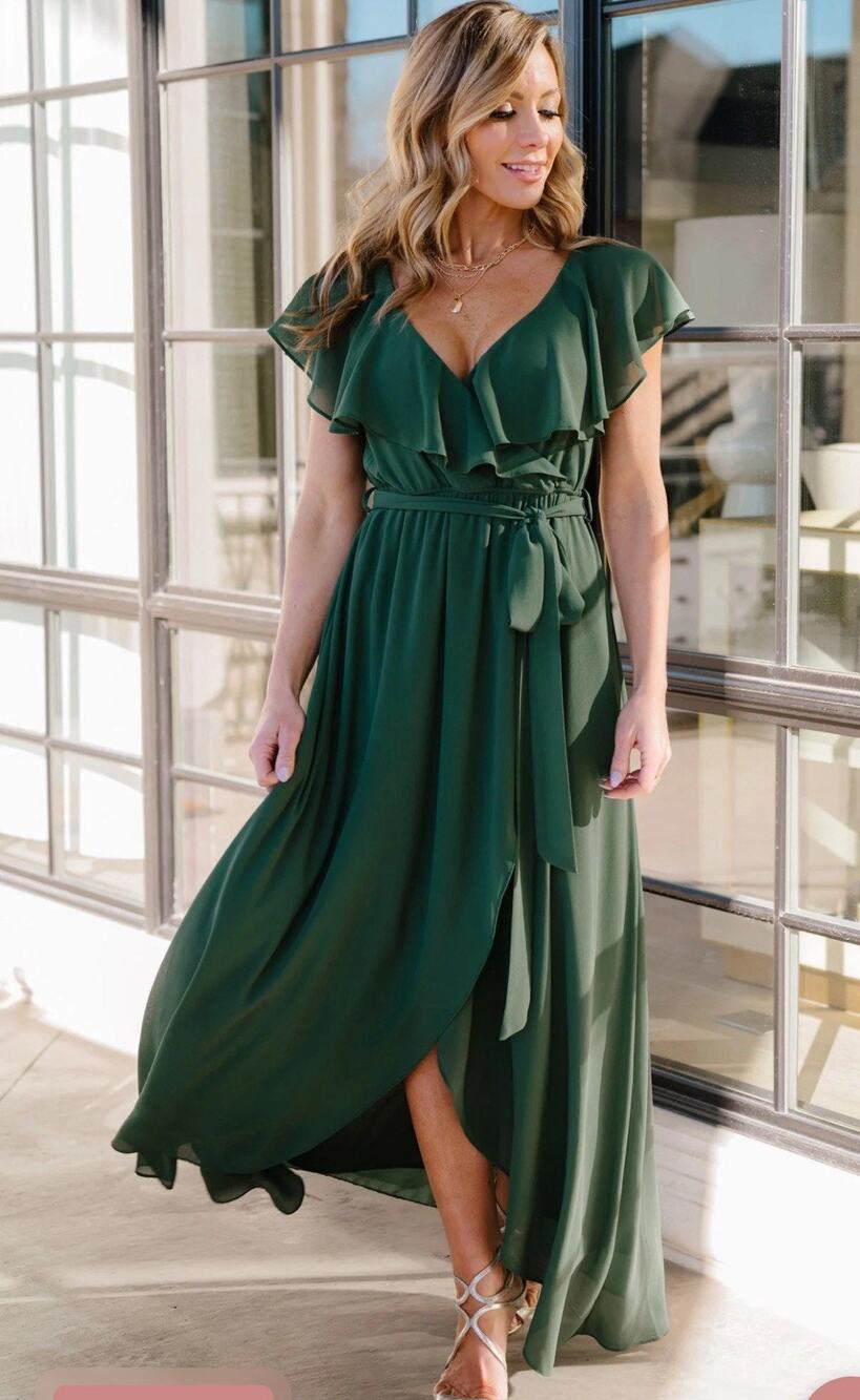 NWT Baltic Born Evergreen Katya Ruffle Maxi Dress Womens S Formal Coquette